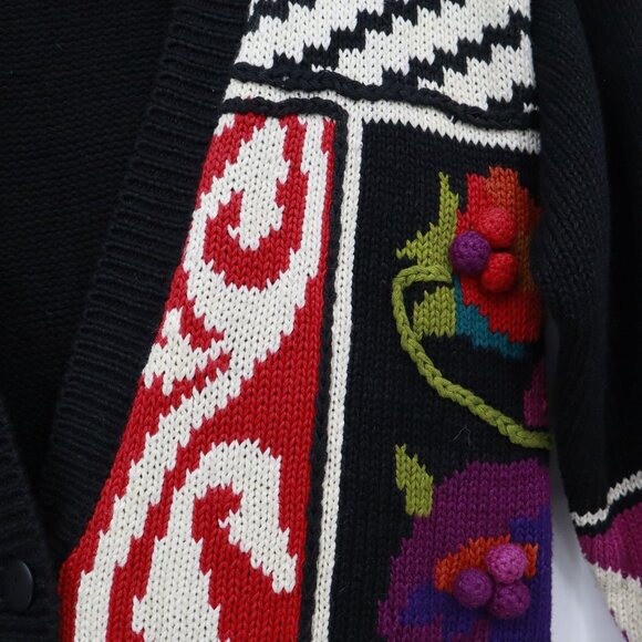 Rebecca Stone Patchwork Cardigan Womens L Black Boho Art To Wear Grandma Quirky - Picture 13 of 16